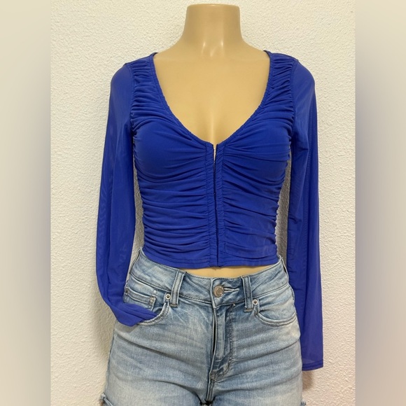 Steve Madden Royal Blue Ruched Blouse - Picture 2 of 5